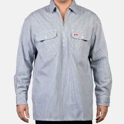 Cheap Ben Davis Long Sleeve 100% Cotton 1/2 Zip Shirt - Hickory