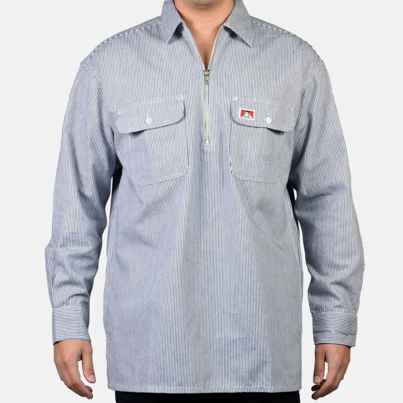 Cheap Ben Davis Long Sleeve 100% Cotton 1/2 Zip Shirt - Hickory