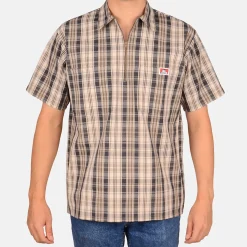 Outlet Ben Davis Short Sleeve Plaid 1/2 Zip Shirt - Khaki/Grey
