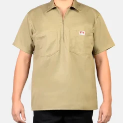 Fashion Ben Davis Short Sleeve Solid 1/2 Zip Shirt - Khaki
