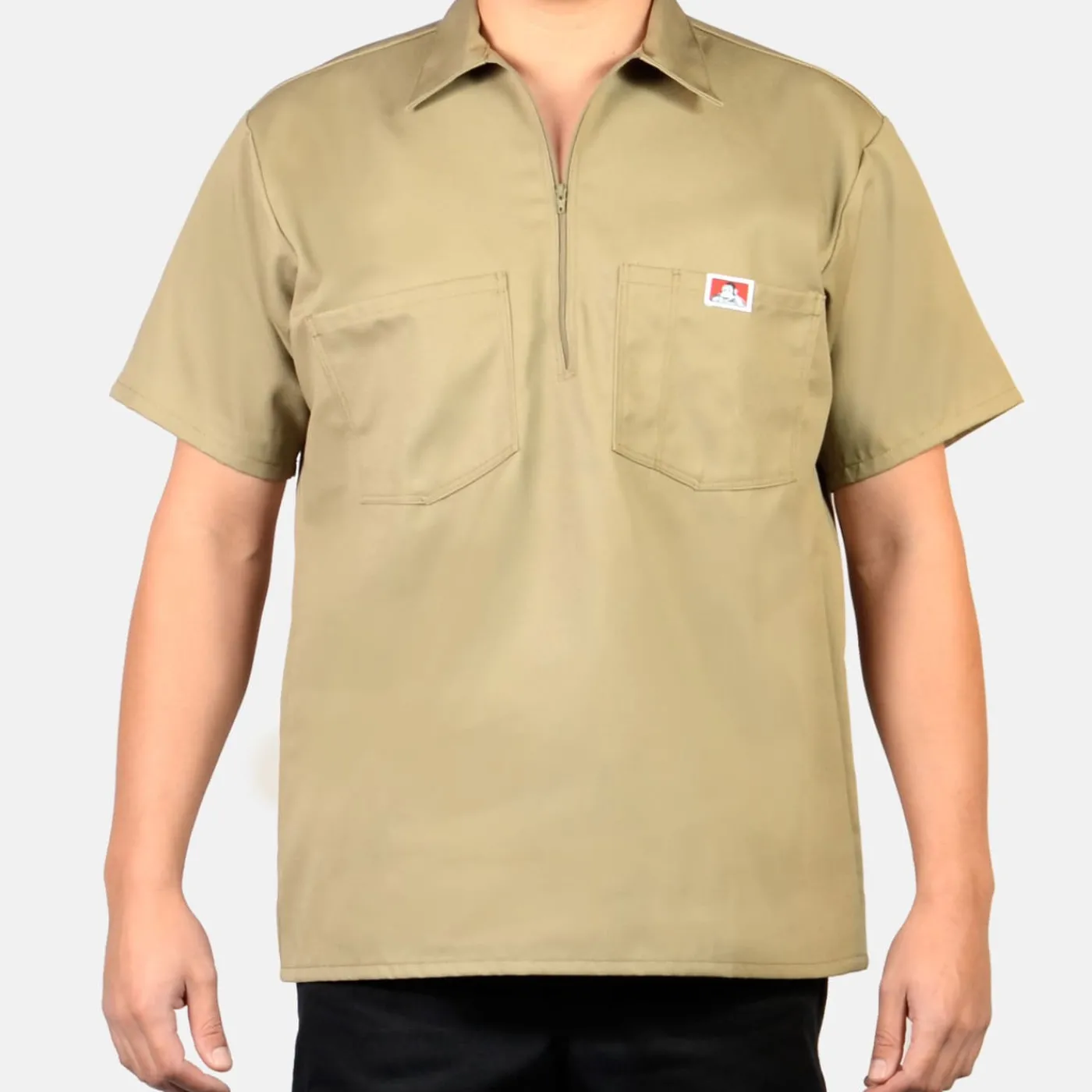 Fashion Ben Davis Short Sleeve Solid 1/2 Zip Shirt - Khaki