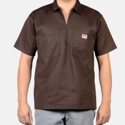 Store Ben Davis Short Sleeve Solid 1/2 Zip Shirt - Brown