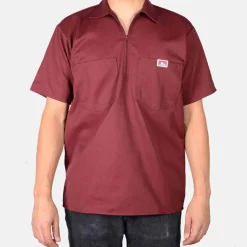 Best Sale Ben Davis Short Sleeve Solid 1/2 Zip Shirt - Burgundy