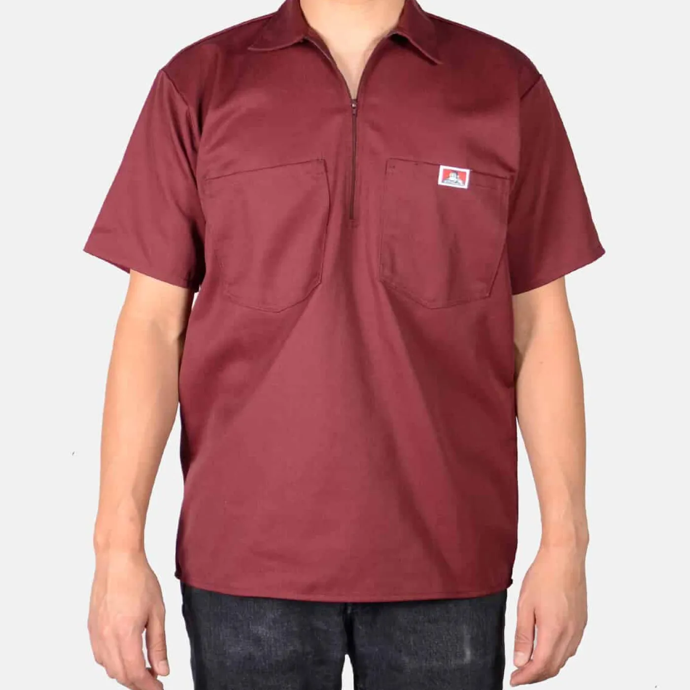 Best Sale Ben Davis Short Sleeve Solid 1/2 Zip Shirt - Burgundy