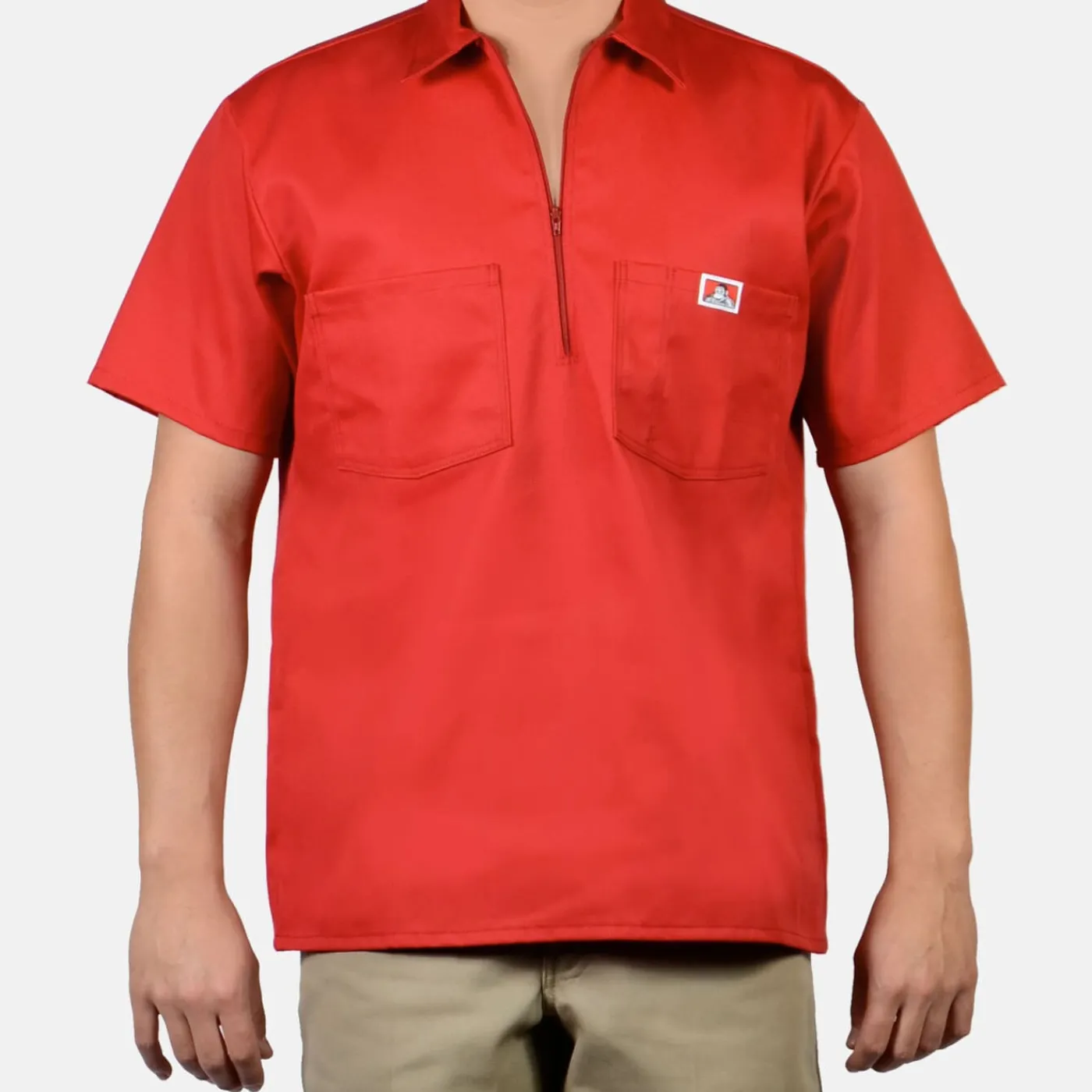 New Ben Davis Short Sleeve Solid 1/2 Zip Shirt - Red
