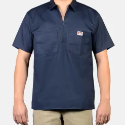 Fashion Ben Davis Short Sleeve Solid 1/2 Zip Shirt - Navy