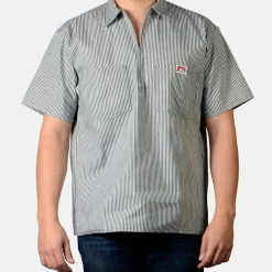 Sale Ben Davis Short Sleeve Striped 1/2 Zip Shirt - Green