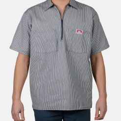 Fashion Ben Davis Short Sleeve Striped 1/2 Zip Shirt - Navy