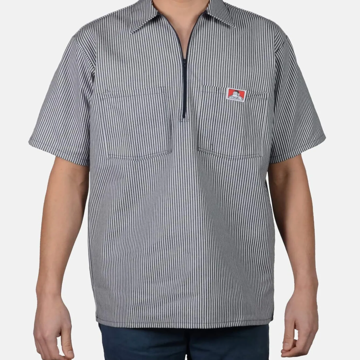 Fashion Ben Davis Short Sleeve Striped 1/2 Zip Shirt - Navy